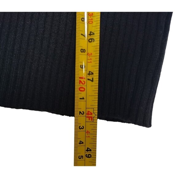 Elegant Black Ribbed Knit Dress With Asymmetrical Neckline, Long Sleeves, Size S - Picture 9 of 10